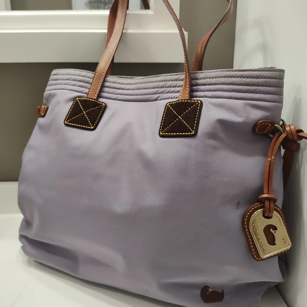 Dooney & Bourke Lavender Nylon Tote with Brown Leather Trim and Straps - Picture 7 of 16